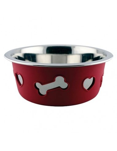 Comedero Acero Inox Silicona Rojo