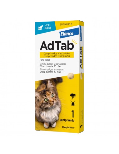Elanco AdTab 48 Mg. 2 a 8 Kg. 1 Cdo....