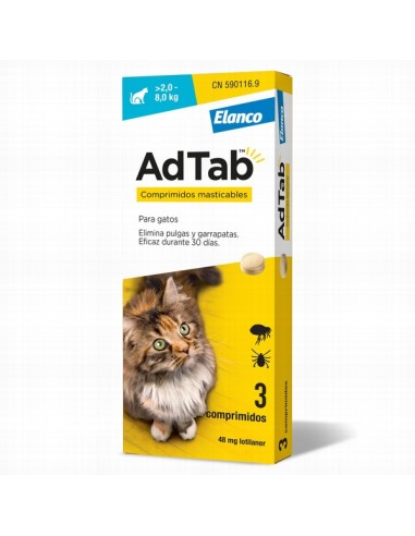 Elanco AdTab 48 Mg. 2 a 8 Kg. 3 Cdos....